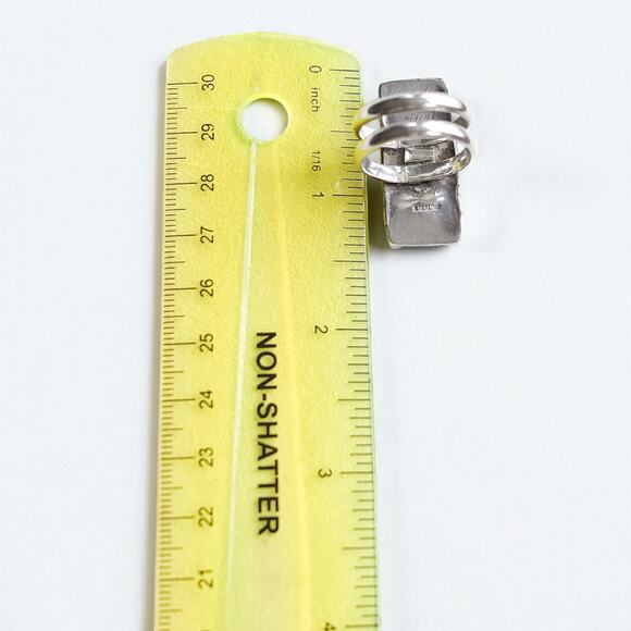 Vintage 925 Silver Abalone Shell Ring Size 8 Chunky Double Band Statement - Picture 8 of 9